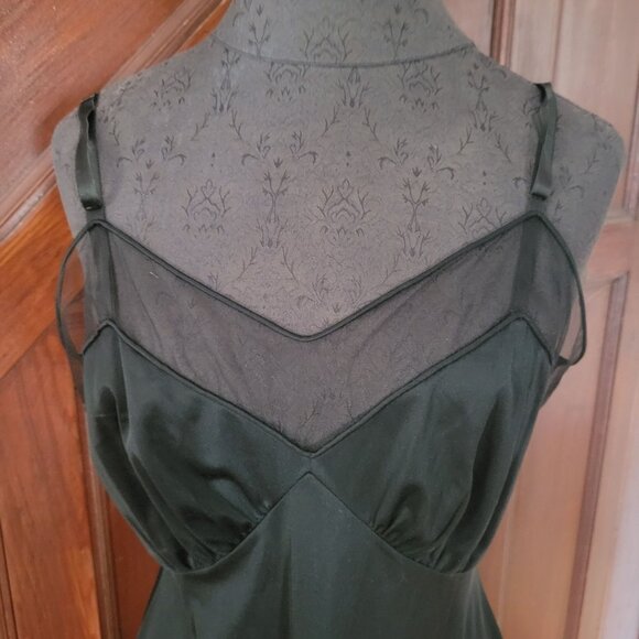 Vintage Black Slip Nightgown With Sheer Mesh Accents & Spaghetti Straps Small - Picture 2 of 5